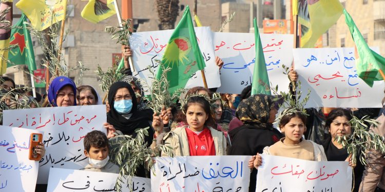 Li Reqayê meşa piştgiriyê ji bo taxa Şexmeqsûd û Eşrefiyê hat li dar xistin