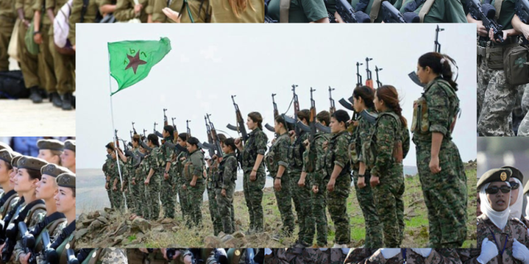 Hebûna jin di nava şer de û welatên ku leşkertiya jin bi mecbûrî û dilxwazî dipejrînin