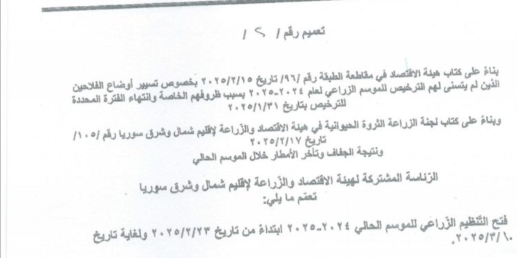 إصدار تعميم جديد لتسيير أمور المزارعين الذين لم يتمكنوا من ترخيص مساحاتهم