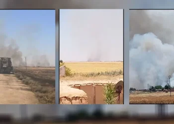 قاعدة الاحتلال التركي في ليلان تُشعل النيران في حقول القمح غرب تل تمر